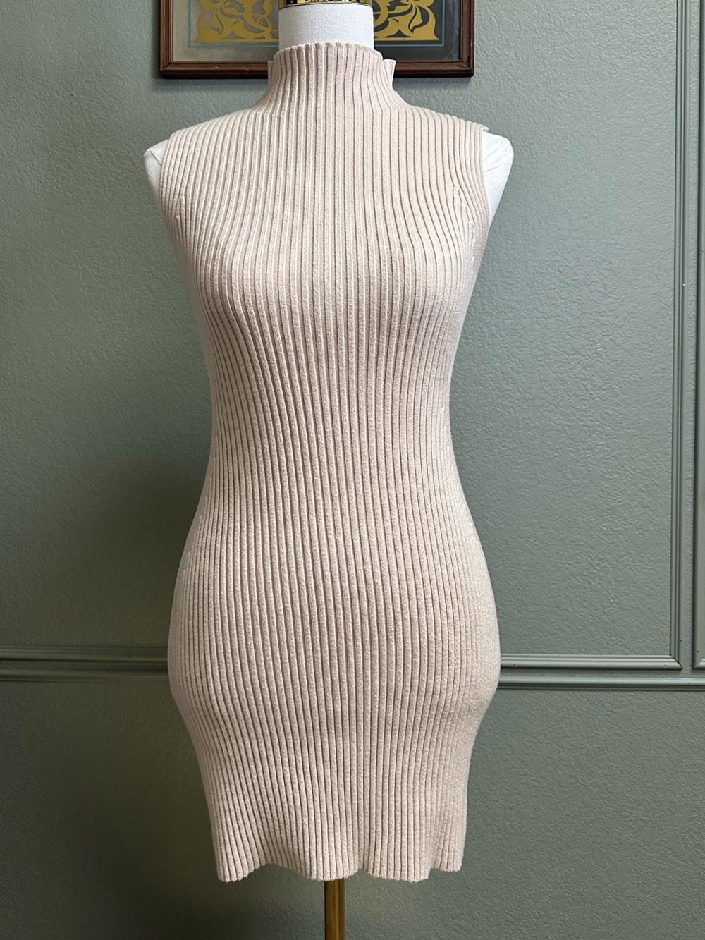 Sleeveless Ribbed Knit Mock Neck Dress - MEDIUM